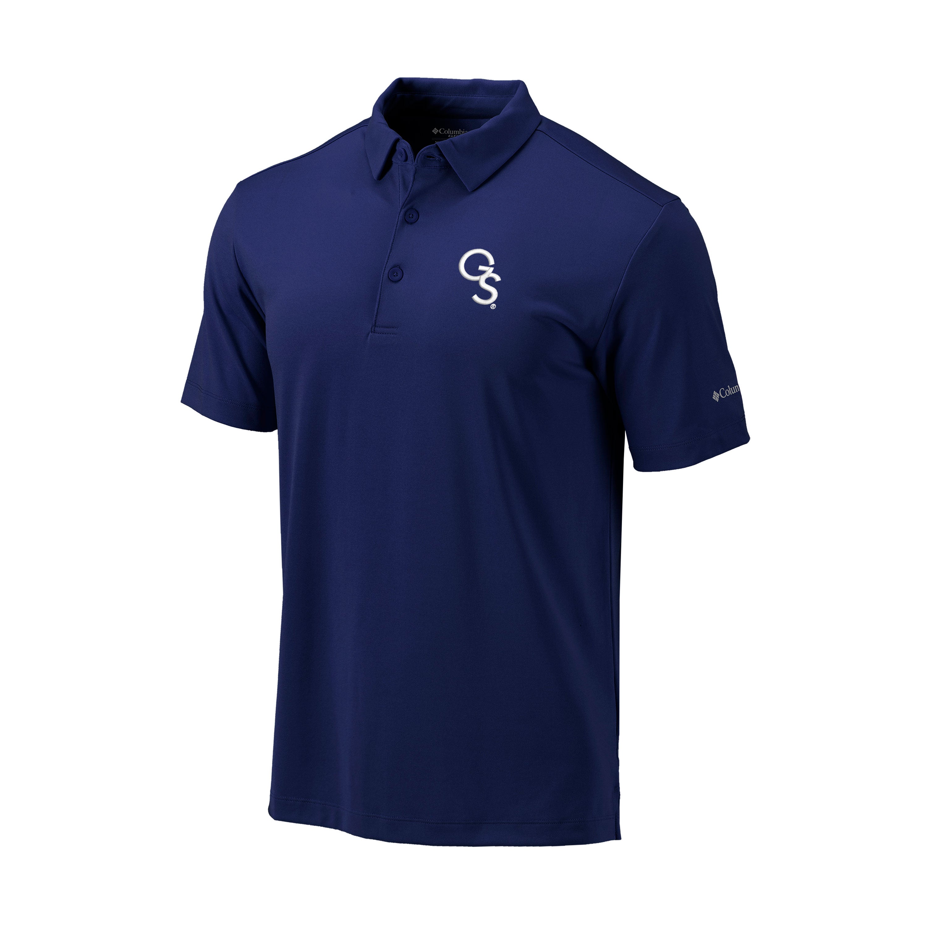 Columbia Omni Wick Navy Golf Polo Interlocking GS Southern Exchange Company