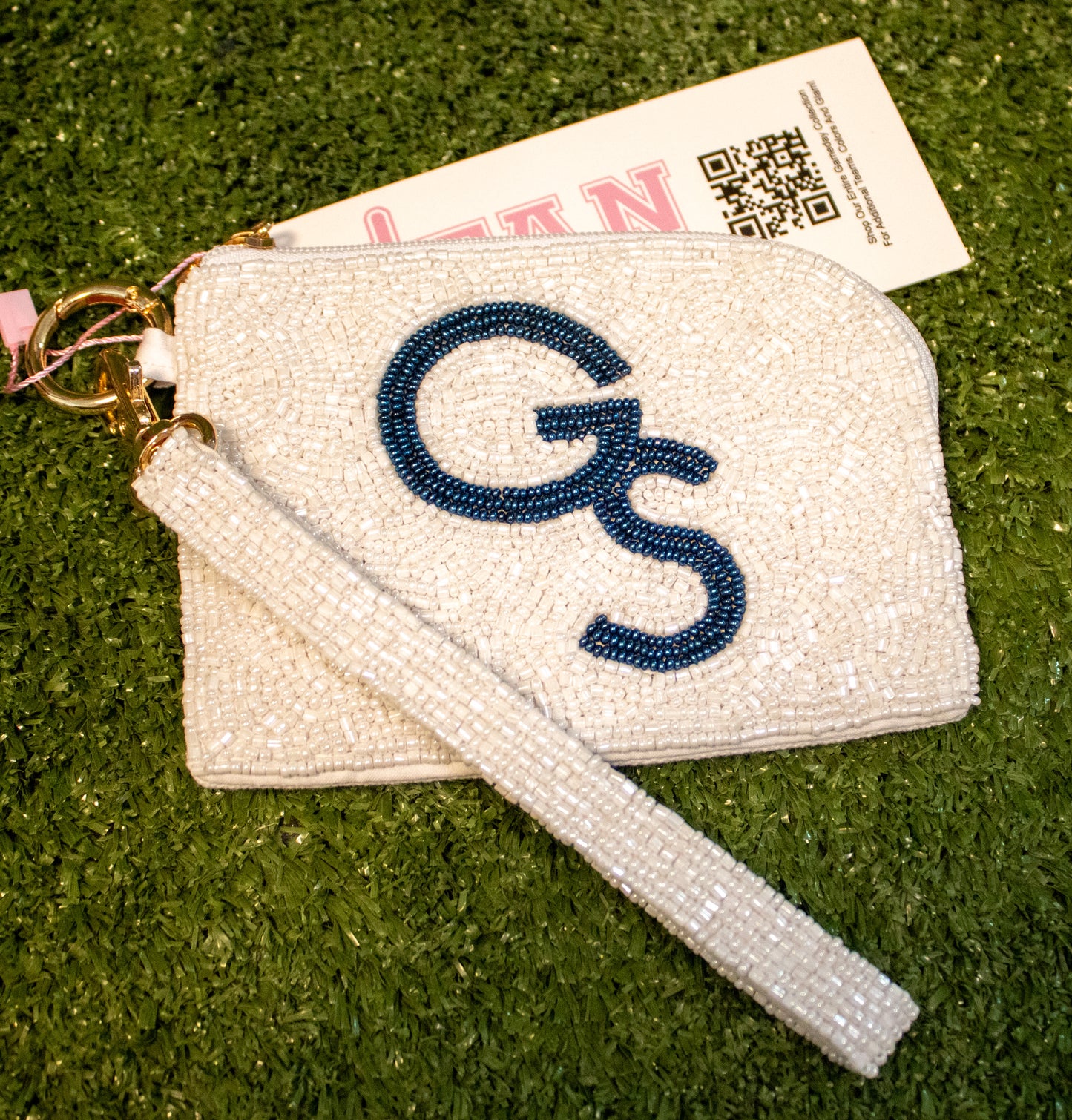 INTERLOCKING GS Beaded Bag Wristlet by Fan Glam