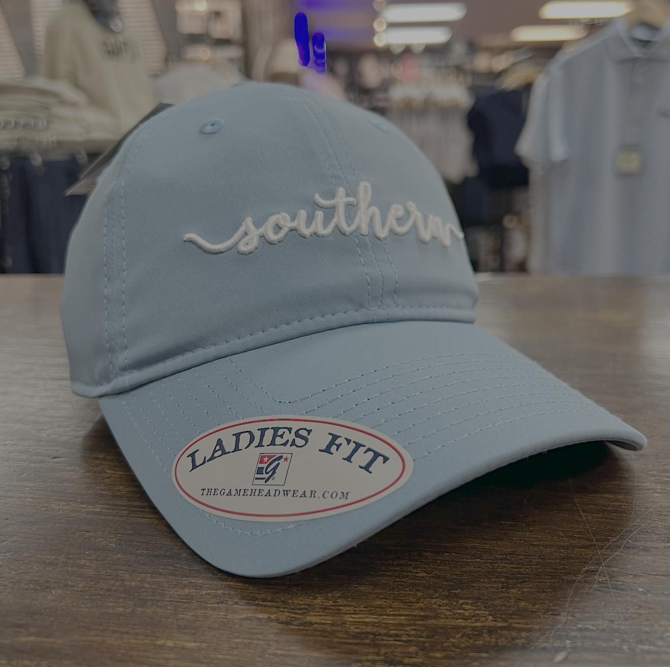 LADIES Performance Cap - Columbia Blue Southern Script