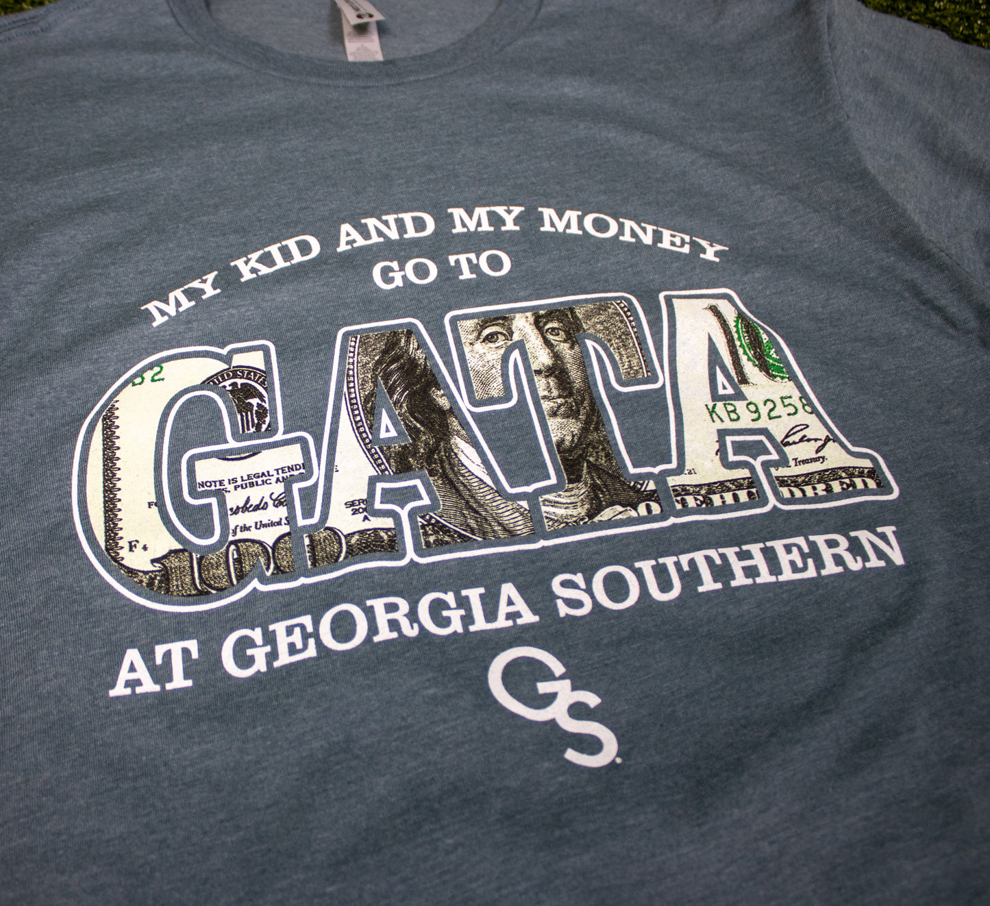 MY KID AND MY MONEY - Next Level Heather indigo Tee