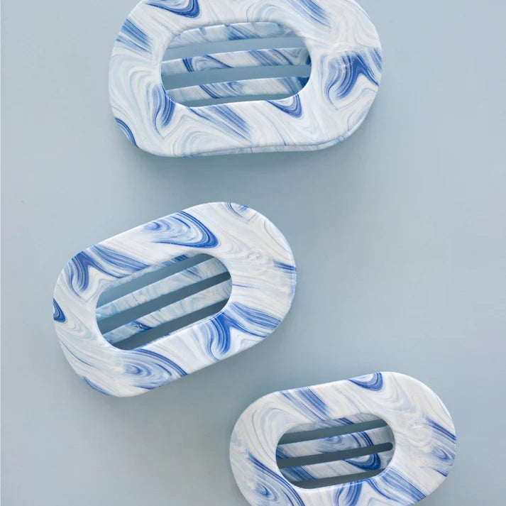 TELETIES - Large Flat Round Hair Clip - Tide & True Blue