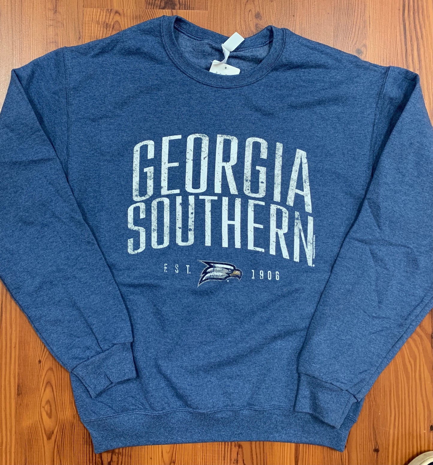 Distressed Arch Crew Sweatshirt - Heather Blue