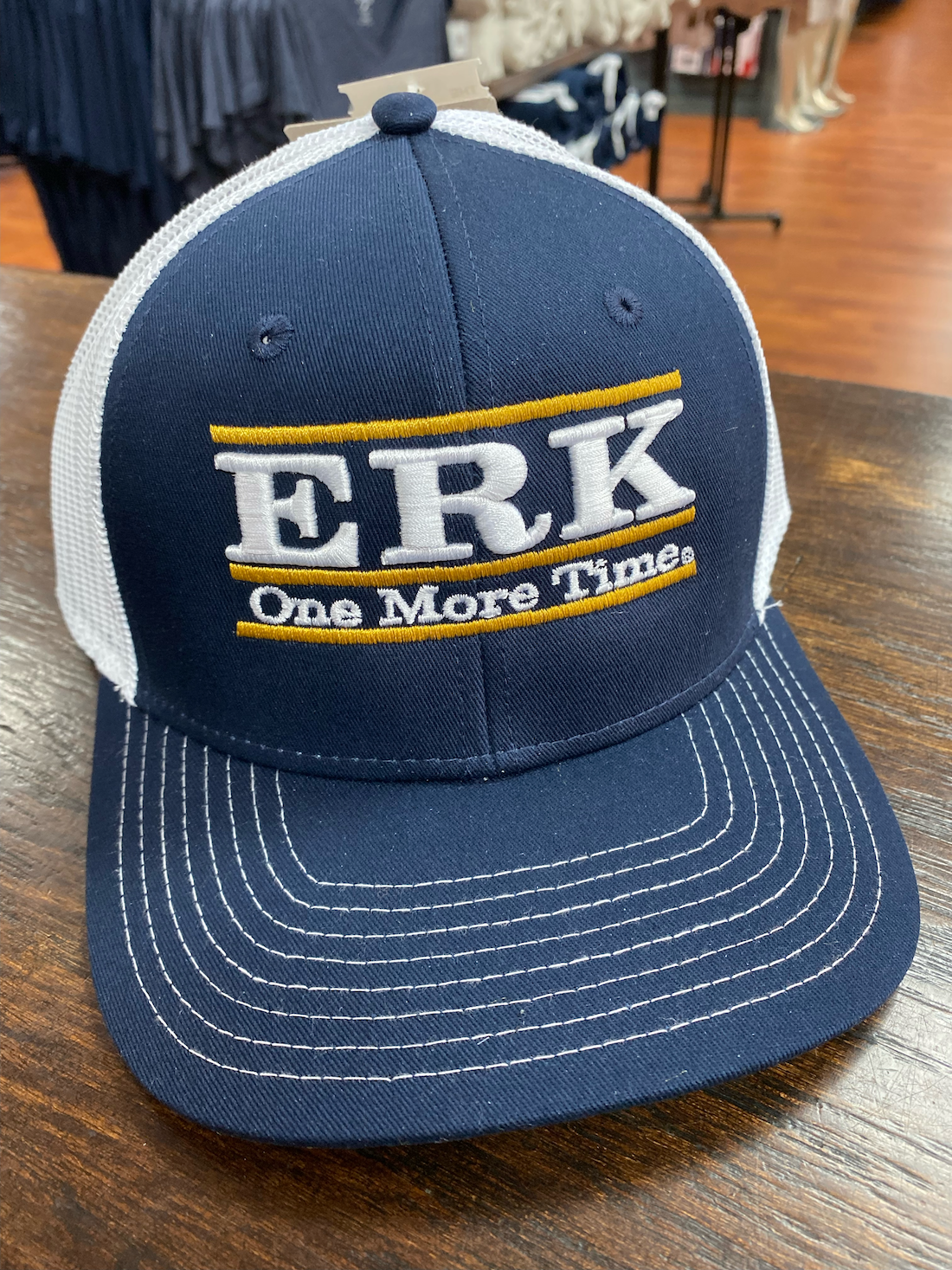 ERK ONE MORE TIME Classic Bar Design Blue and White Trucker Cap