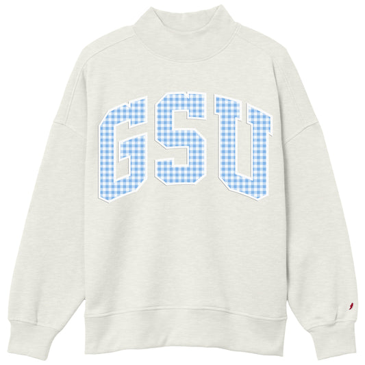 LEAGUE - Ladies Diana MOCK NECK - OATMEAL GINGHAM GSU