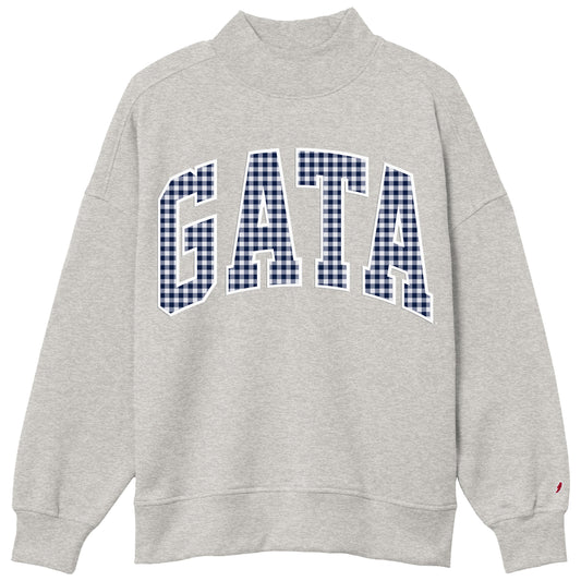 LEAGUE - Ladies Diana MOCK NECK - STEEL GREY GINGHAM GATA