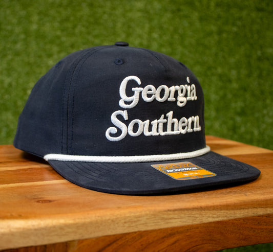 Richardson NAVY Nylon Rope Flat Bill Cap - 3D Georgia Southern
