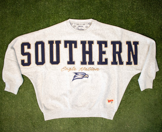 Pressbox BMOC (Big Man On Campus) - One Size Oversize Applique Sweatshirt - Ash