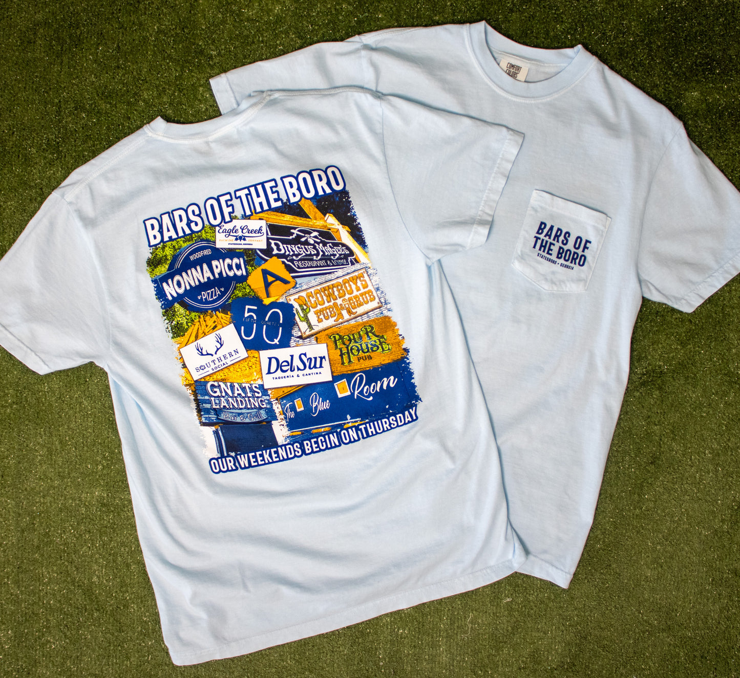 Bars Of The Boro - Comfort Colors Pocket Tee - CHAMBRAY