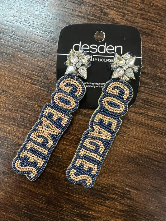Beaded Earrings - GO EAGLES - Navy and Gold