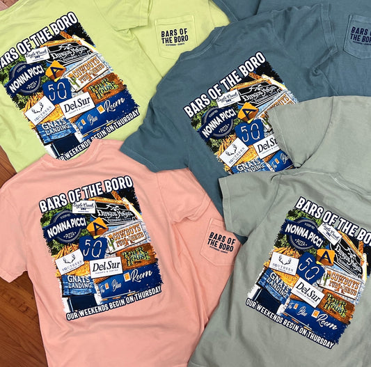 Bars Of The Boro - Comfort Colors Pocket Tee - ICE BLUE