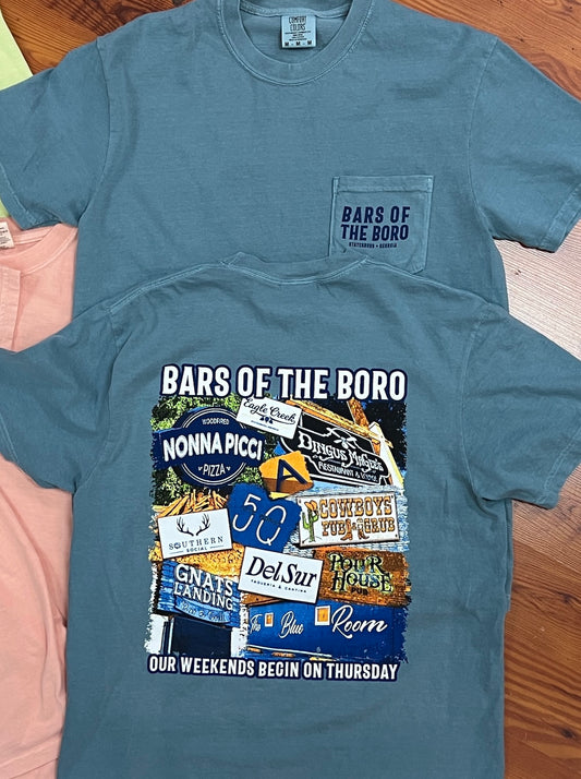 Bars Of The Boro - Comfort Colors Pocket Tee - ICE BLUE