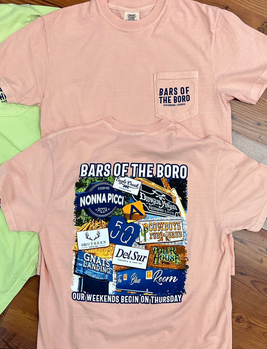 Bars Of The Boro - Comfort Colors Pocket Tee - PEACHY