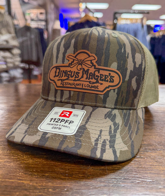 Richardson 112 - Dingus MaGees Leather Patch - Mossy Oak® Bottomland Camo Trucker
