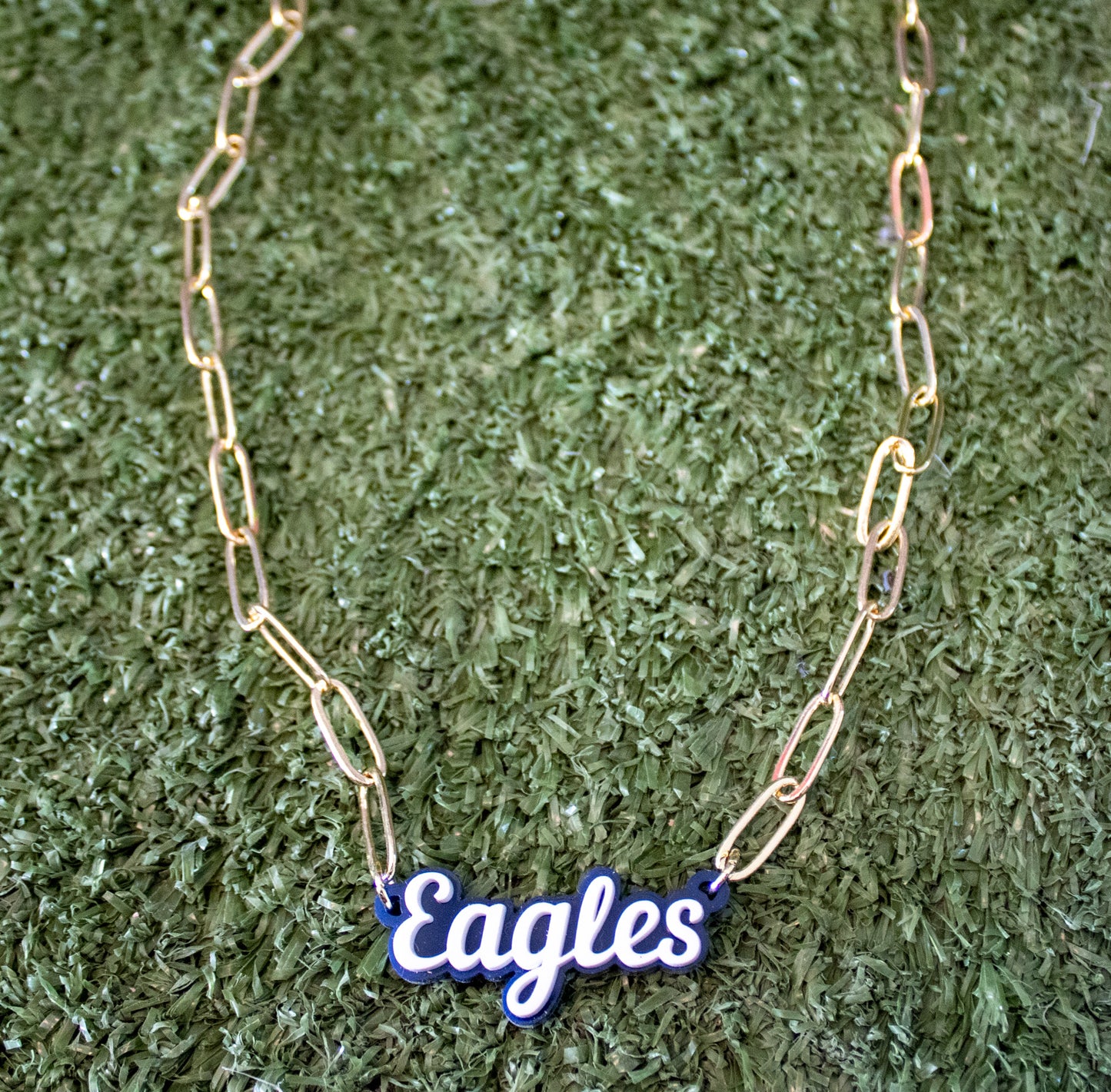 Eagles Script Paper Clip Necklace by Fan Glam
