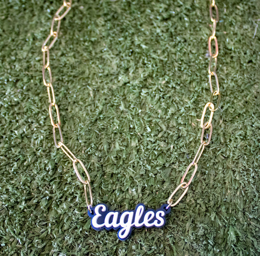 Eagles Script Paper Clip Necklace by Fan Glam