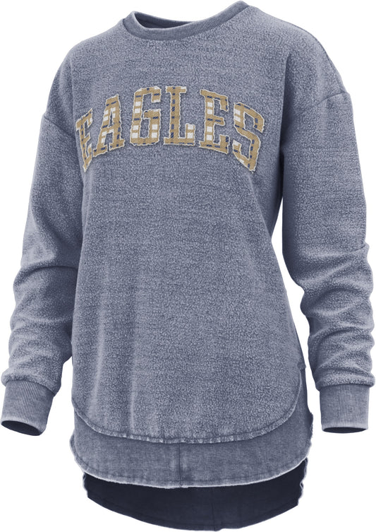 **SALE** PRESSBOX Reverse Fleece Plaid Applique Vintage HiLo Crew Sweatshirt