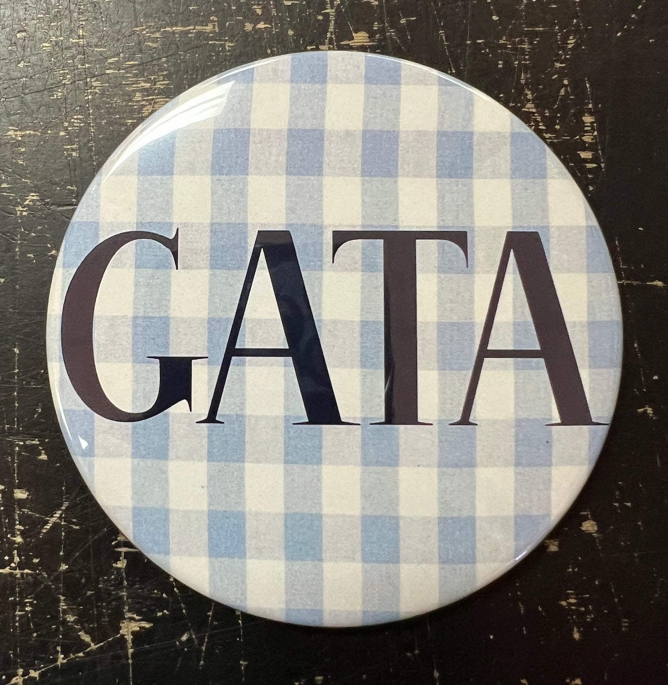 Gingham GATA Button Pin