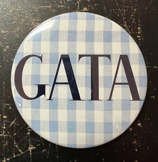 Gingham GATA Button Pin