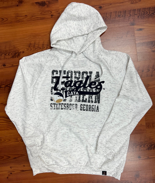 Script Applique Applique Raglan Hoodie- White Melange