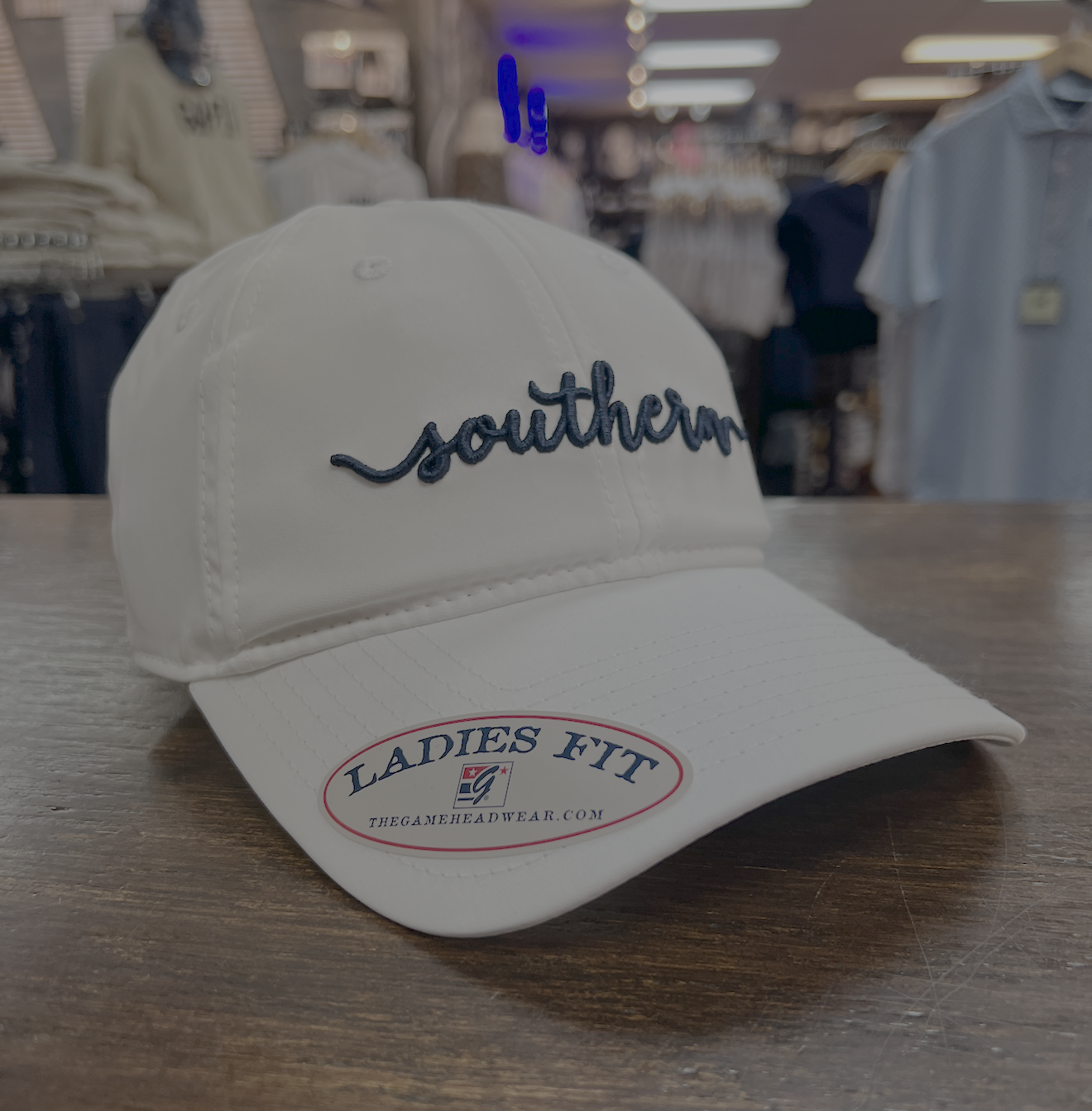 LADIES Performance Cap - White Southern Script – Southern Exchange Company