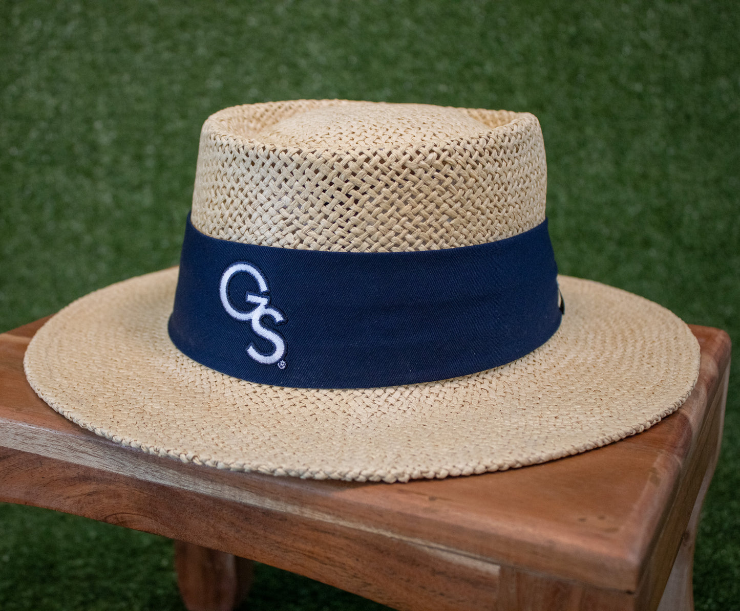 Straw Tournament Gambler Hat - Interlocking GS - Navy Band