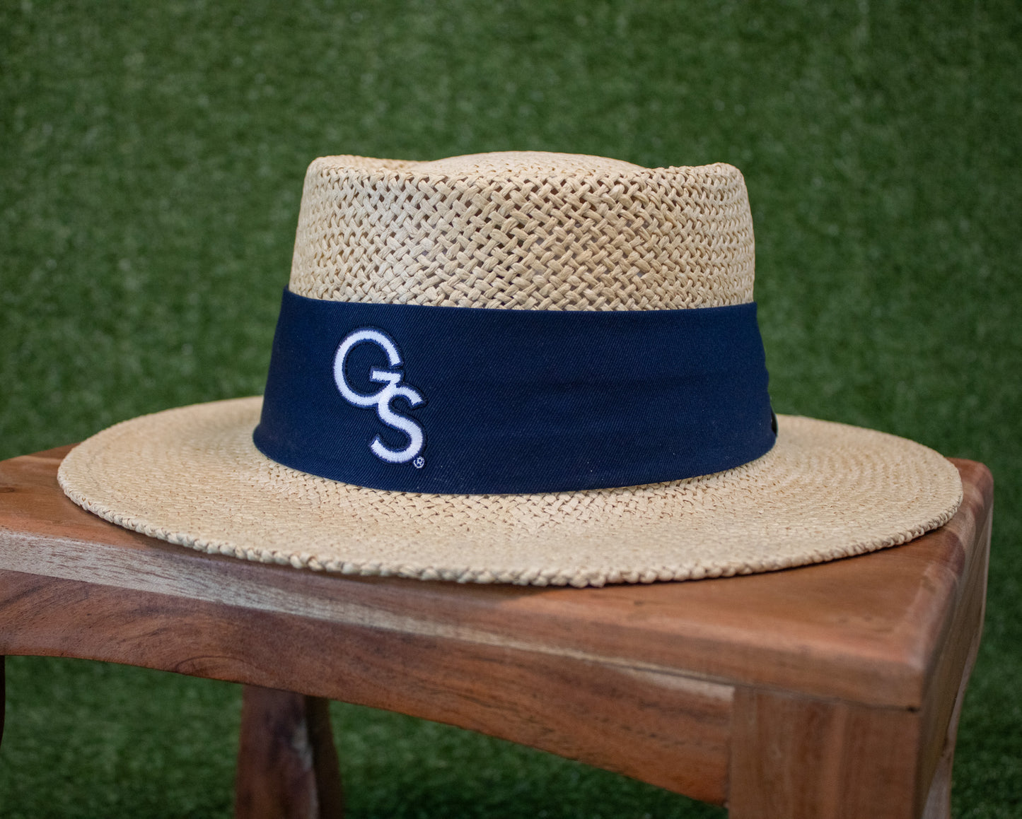 Straw Tournament Gambler Hat - Interlocking GS - Navy Band