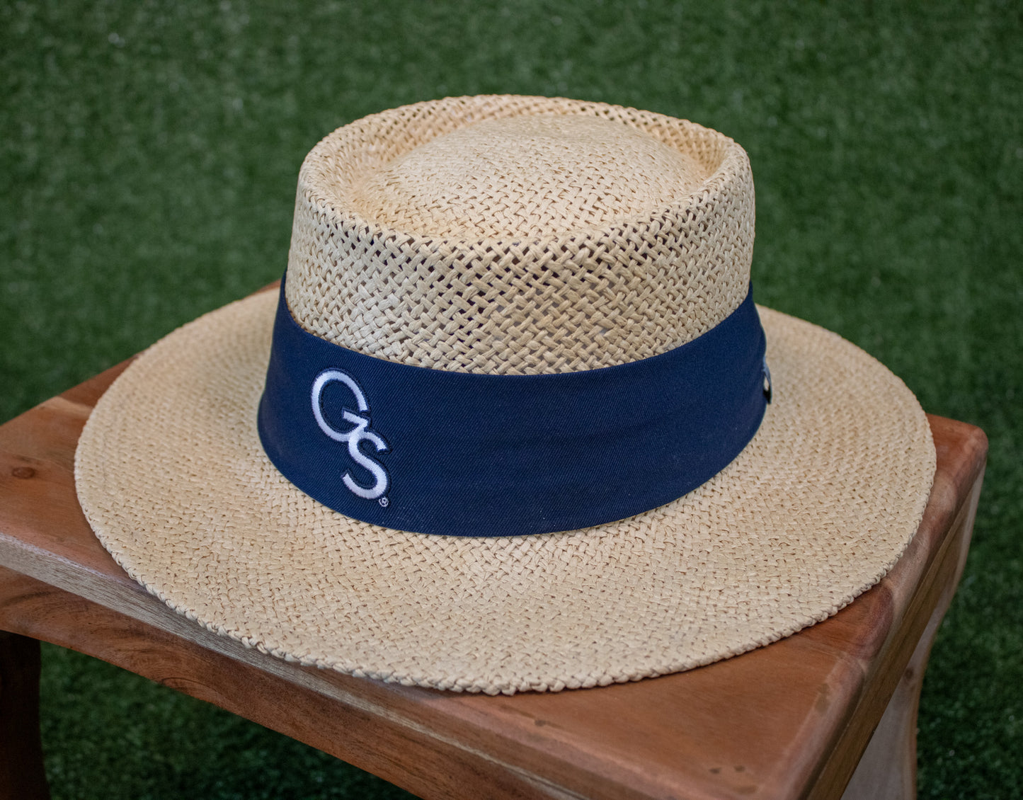 Straw Tournament Gambler Hat - Interlocking GS - Navy Band