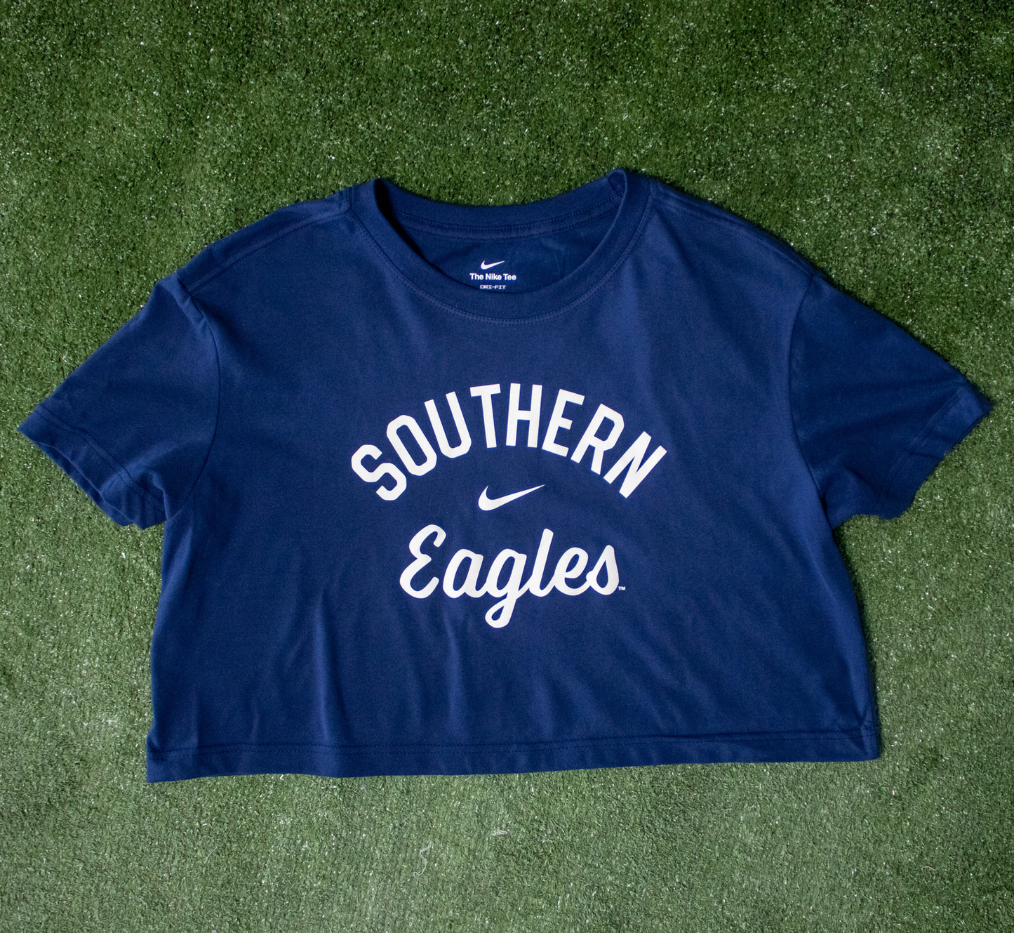 NIKE Ladies Dri-Fit Cotton Crop Tee - NAVY