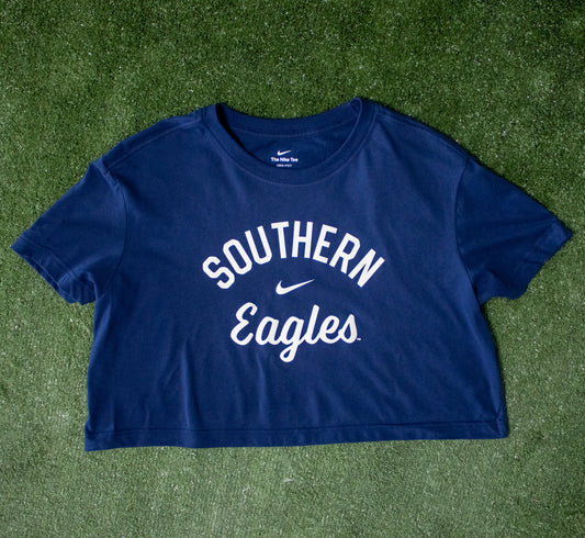 NIKE Ladies Dri-Fit Cotton Crop Tee - NAVY