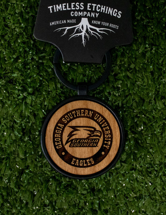 Laser Etched Wood Key Chain - Athletic Round