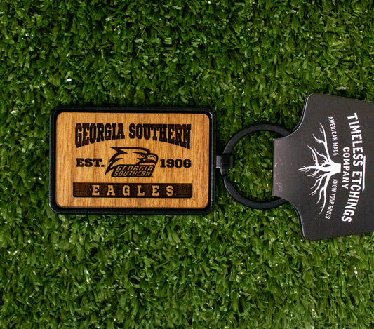 Laser Etched Wood Key Chain - Athletic Rectangle