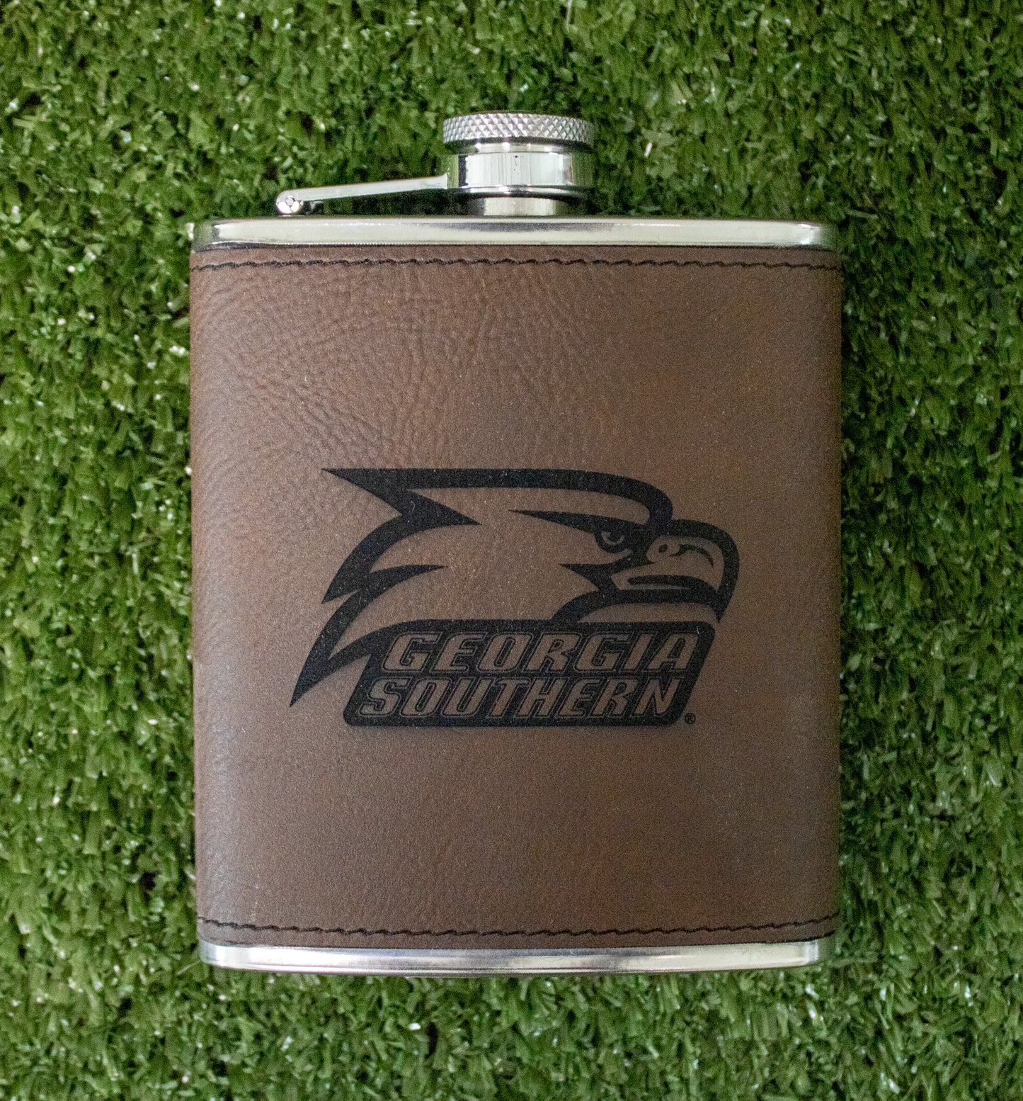 ETCHED LEATHER and STAINLESS STEEL Hip Flask