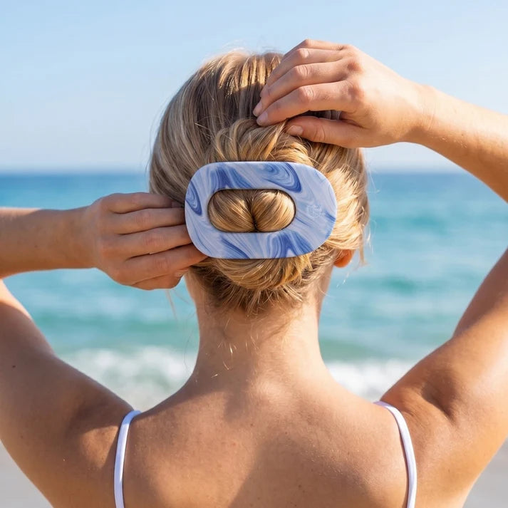 TELETIES - Large Flat Round Hair Clip - Tide & True Blue