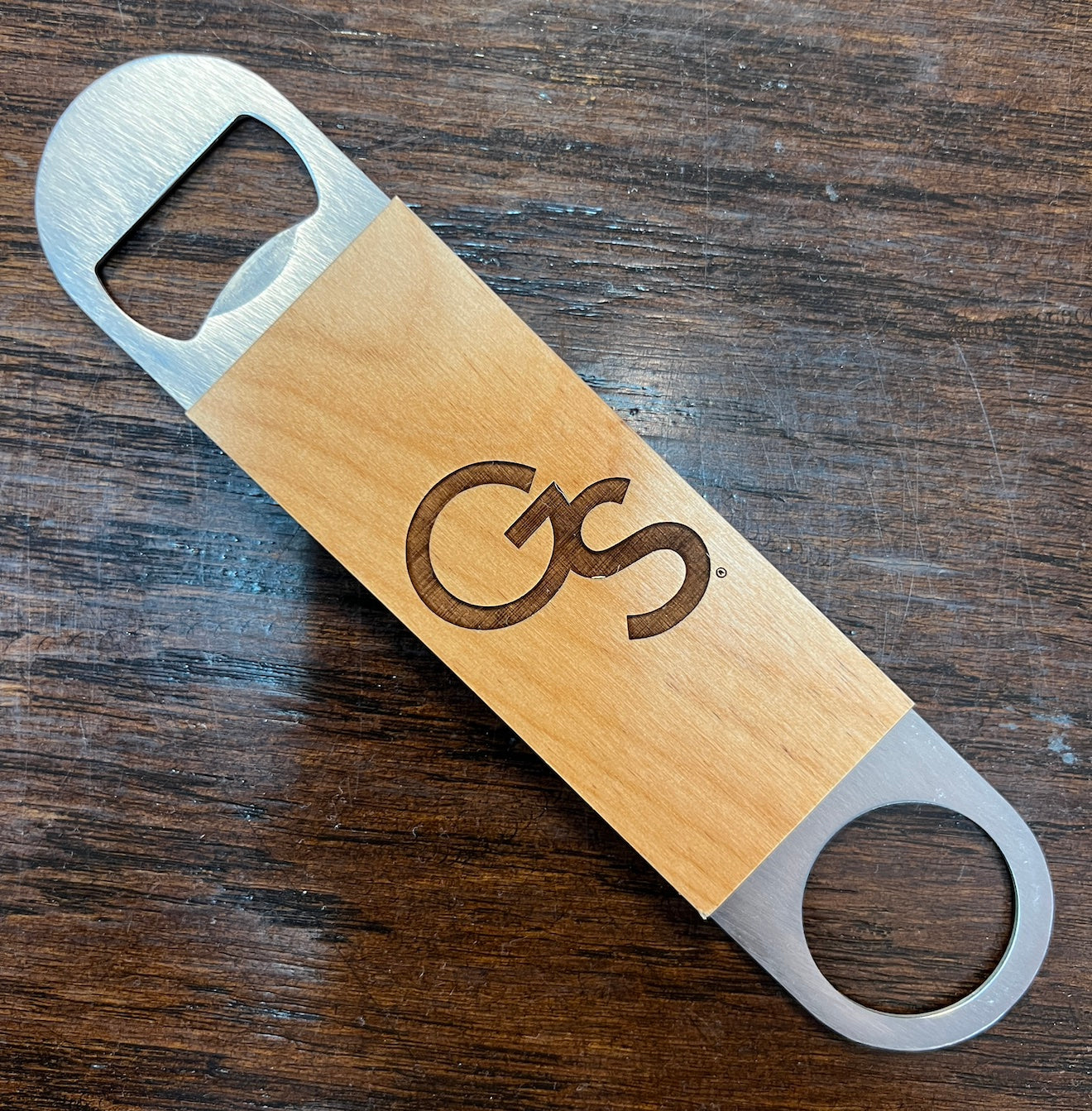 Wood Etched Bottle Opener - Interlocking GS