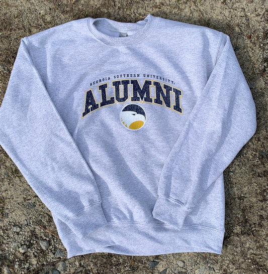 Alumni Distress Print Crew Heavyweight Sweatshirt - Light Ash