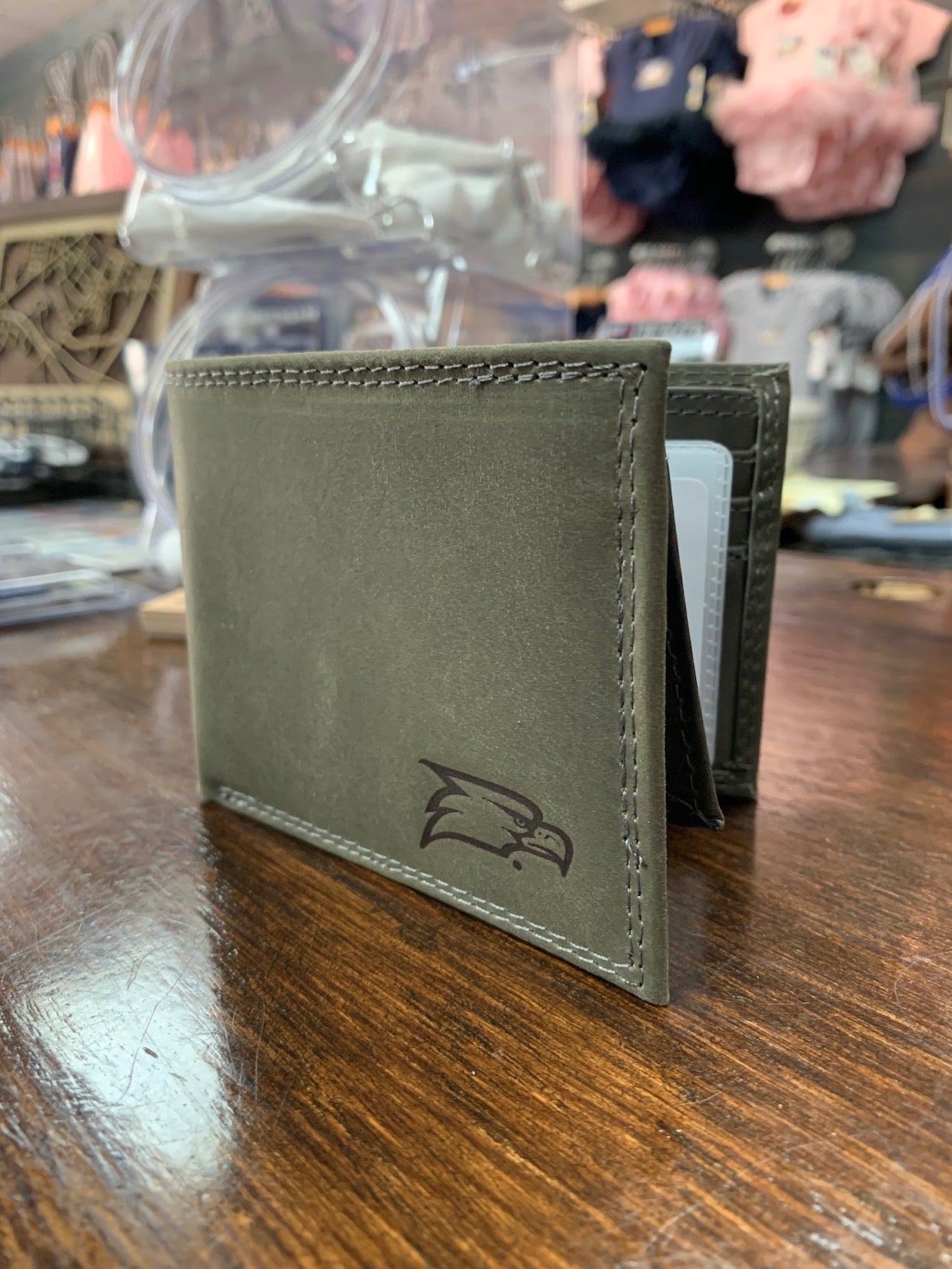 Billfold Wallet - Grey Leather with Embossed Logo
