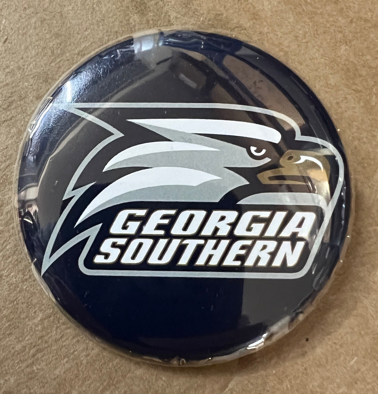 Athletic Eagle Head Button Magnet - Blue Background