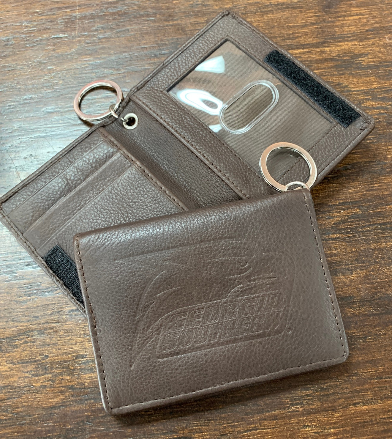 Leather ID Wallet - Brown Athletic Eagle Logo