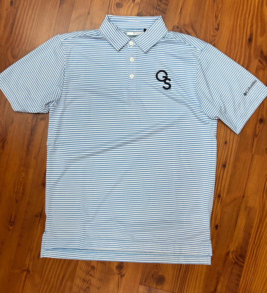 Columbia Club Invite Golf Polo - White Cap Light Blue Stripe