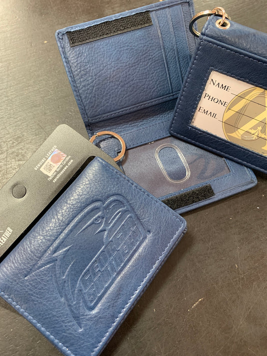 Leather ID Wallet - BLUE Athletic Eagle Logo