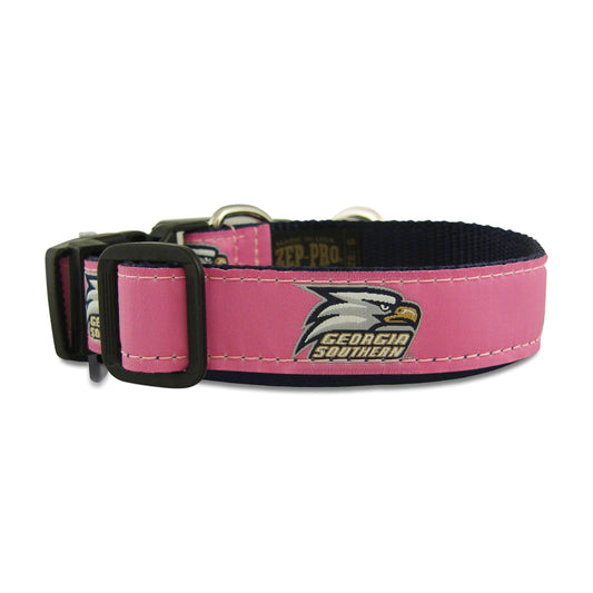 Dog Collar - PINK Ribbon & NAVY Nylon - Snap closures