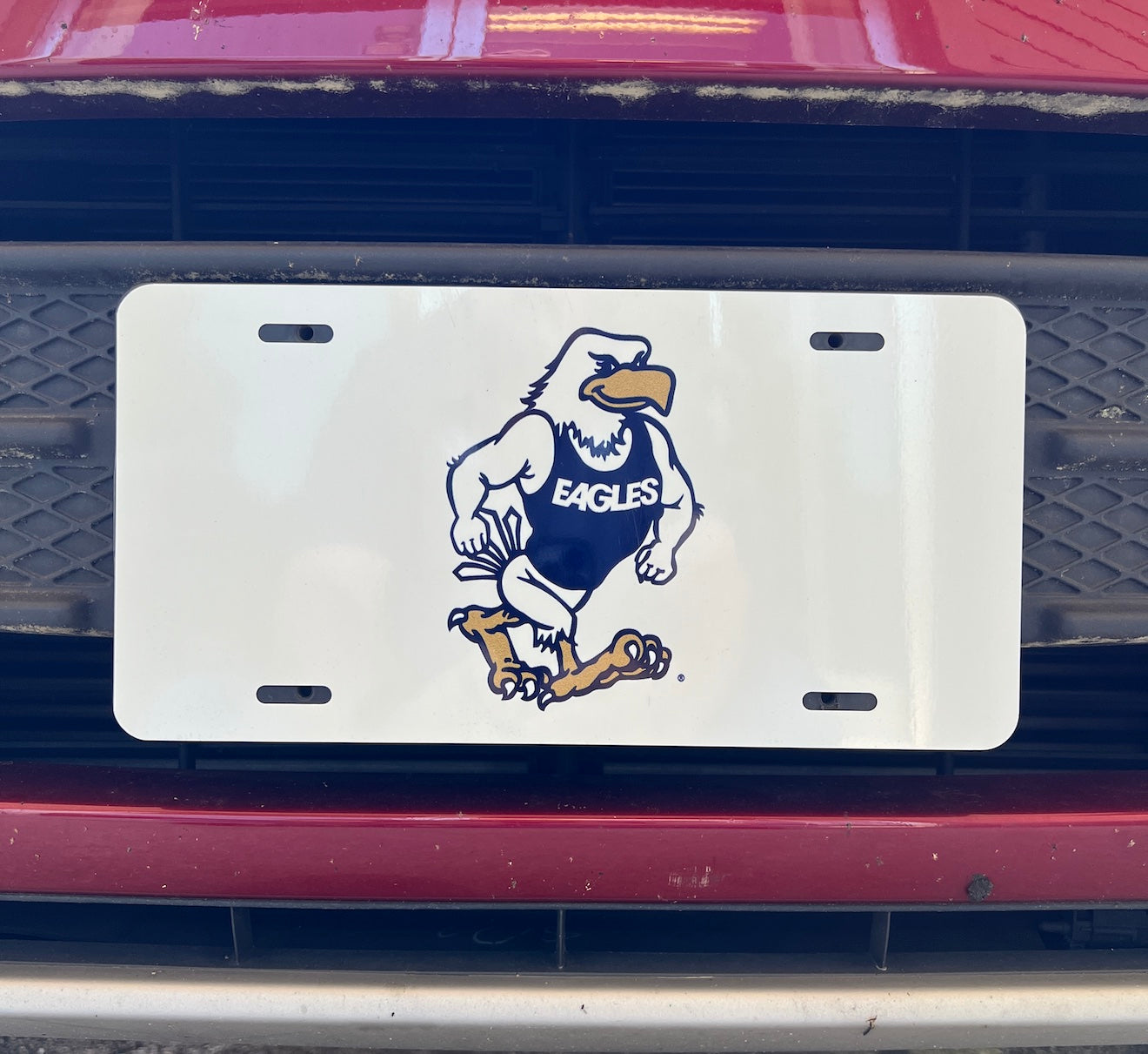 Aluminum License Plate - Strutting Eagle White
