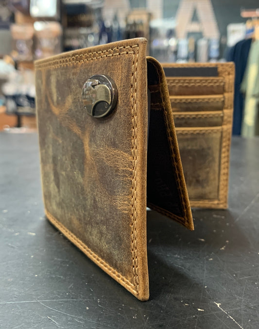 Bill Fold Passcase Wallet - Vintage Tan Crazy Horse Leather