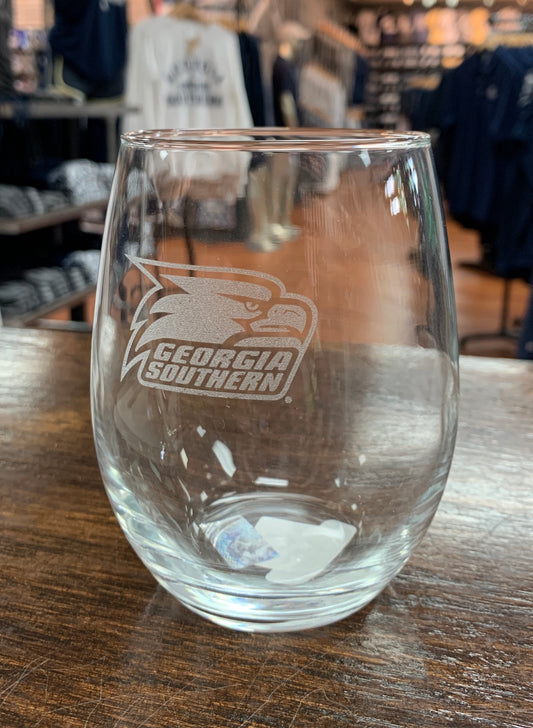 20oz. Etched Stemless Wine Glass - Athletic Eagle Logo